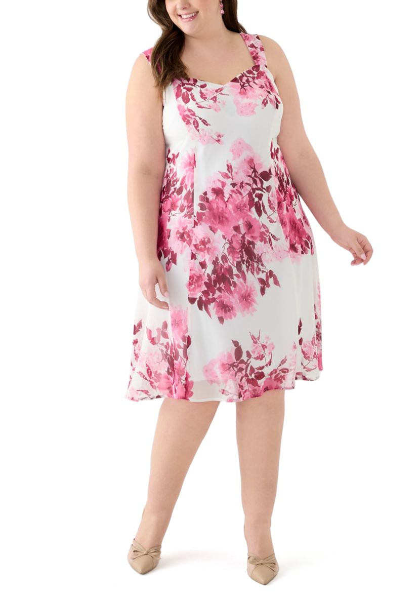 Plus Size Sleeveless Floral Print Jacket Dress