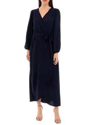 Connected Apparel Women's Long Sleeve Surplice Solid Midi Dress | belk