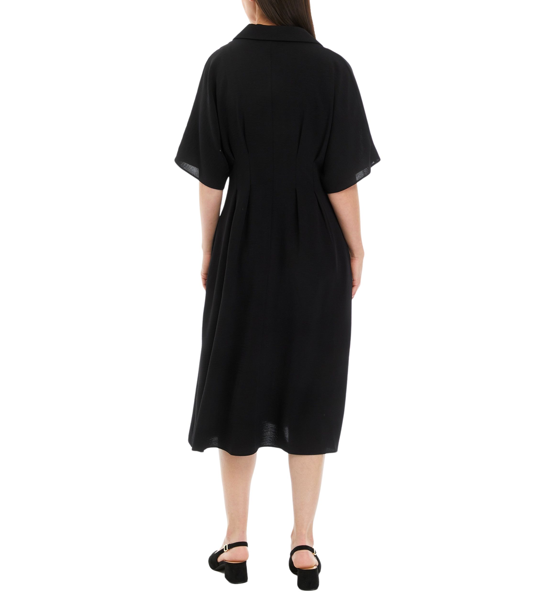Womens Short Sleeve Collar Solid Pocket Shirtdress