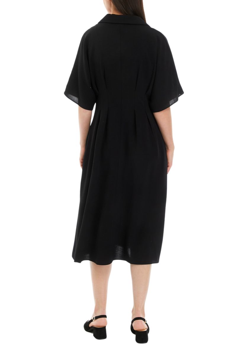 Womens Short Sleeve Collar Solid Pocket Shirtdress