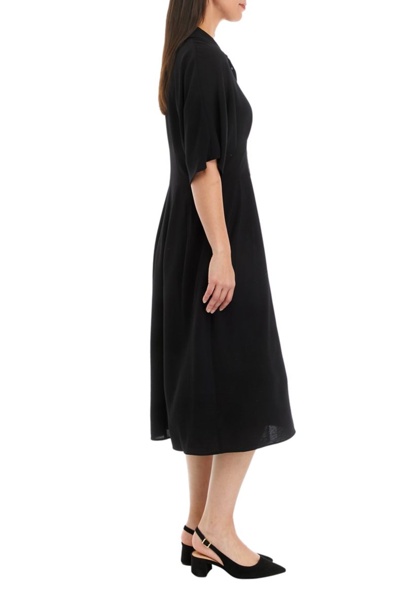 Womens Short Sleeve Collar Solid Pocket Shirtdress