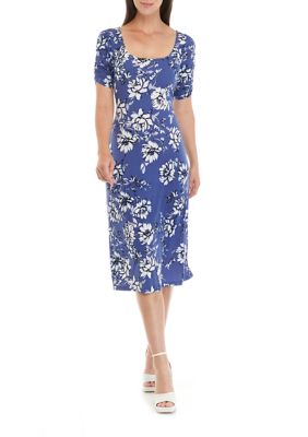 Connected Apparel Women's Short Sleeve Square Neck Midi Dress | belk