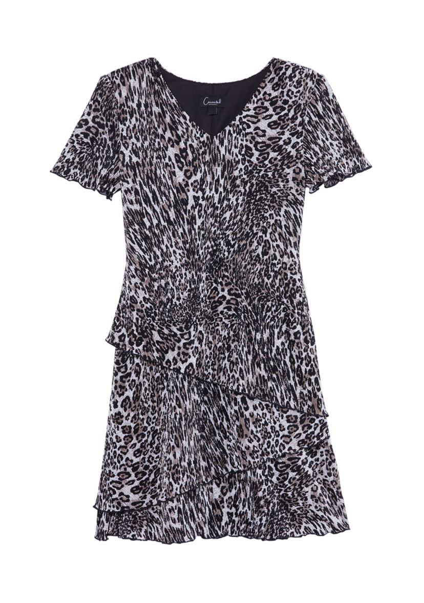 Womens Short Sleeve V-Neck Animal Print Dress
