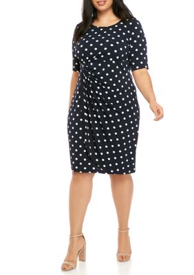 Connected Apparel Plus Size Polka Dot Faux Wrap Dress | belk
