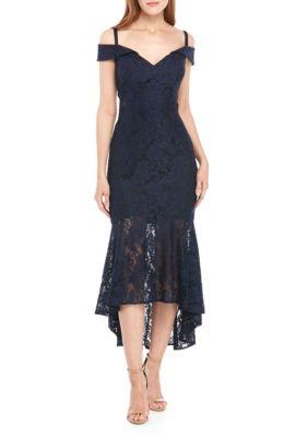 Xscape Off The Shoulder Lace Midi Flounce Dress | belk