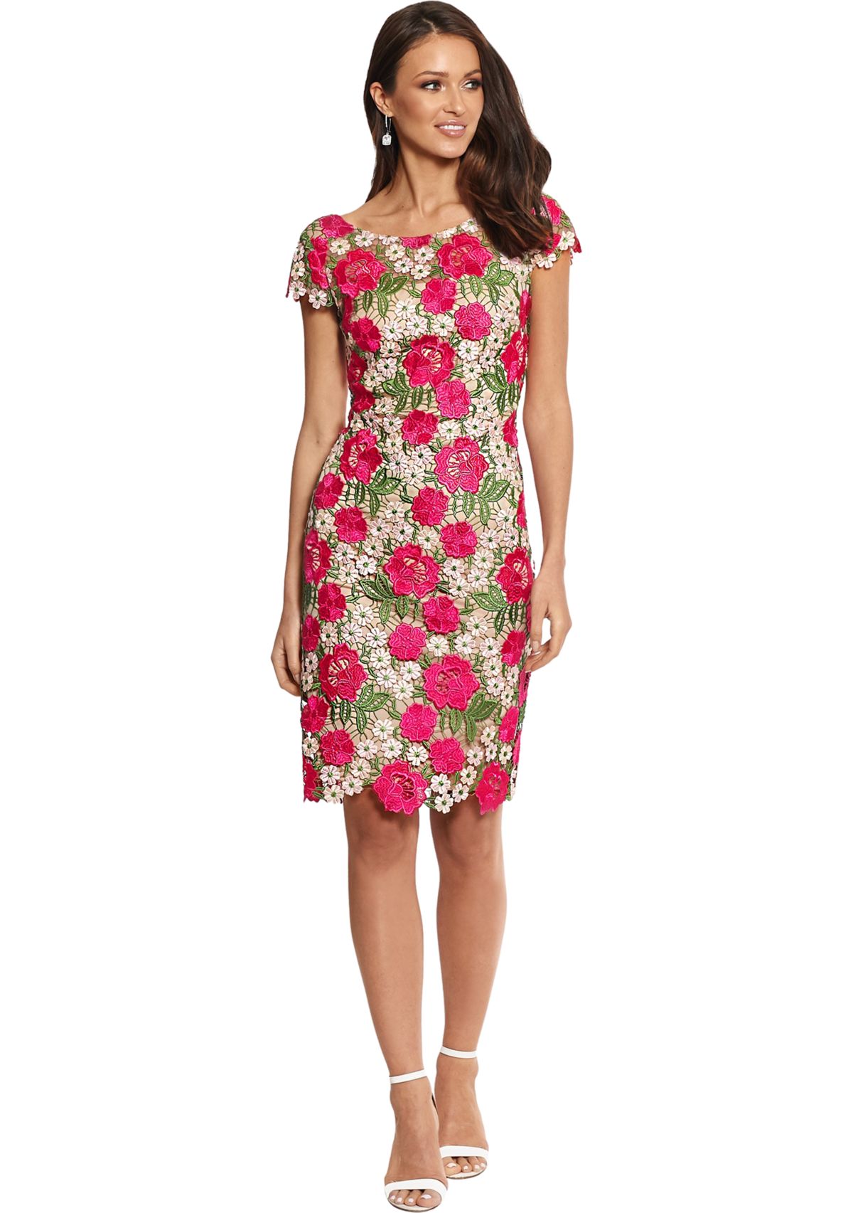 Womens Short Sleeve Floral Print Sheath Dress