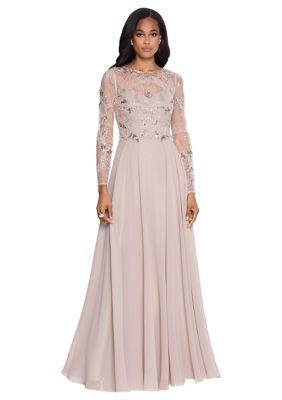 Women's Long Sleeve Beaded Detail Fit and Flare Dress