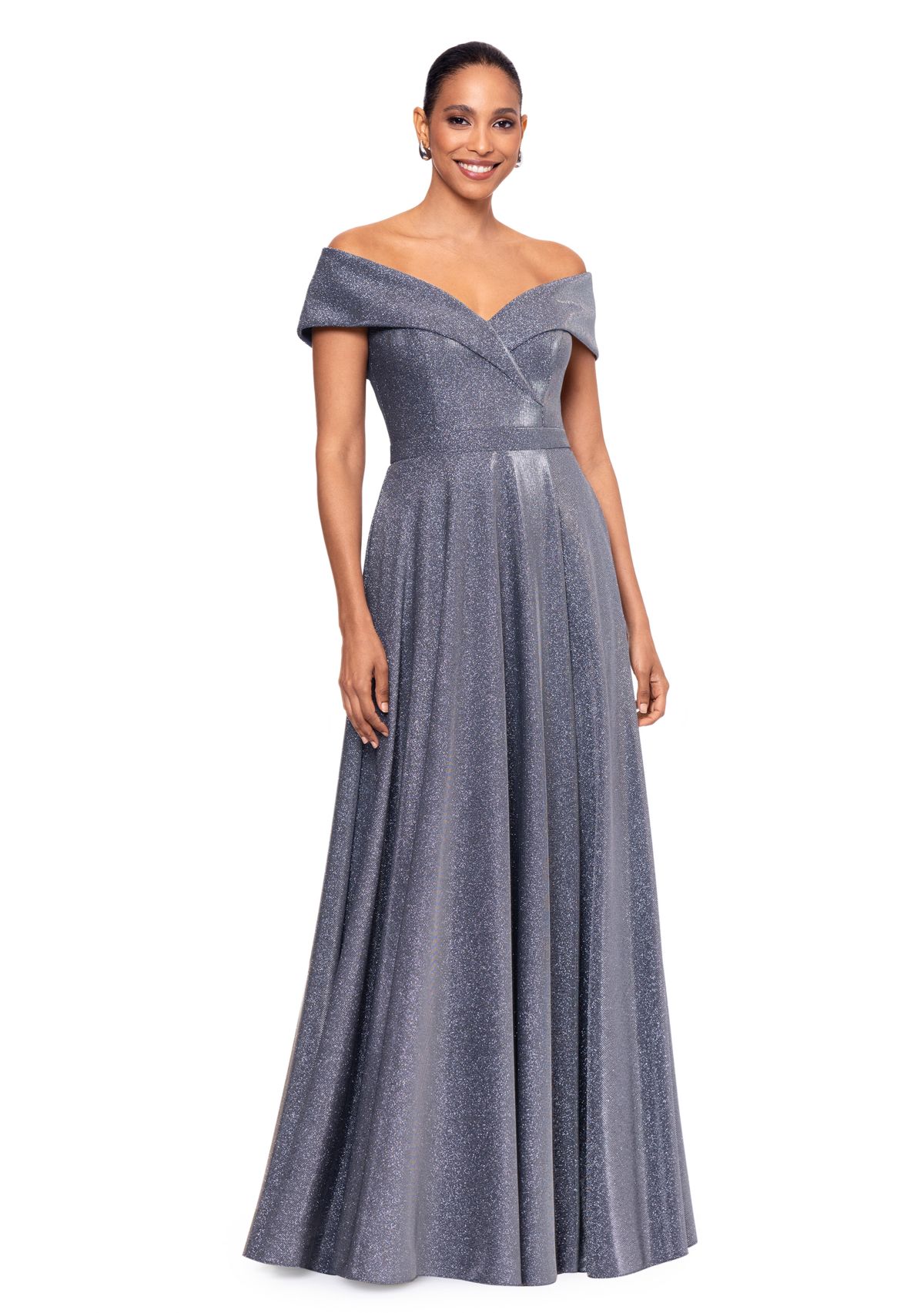 Womens Solid V-Neck Fit and Flare Gown