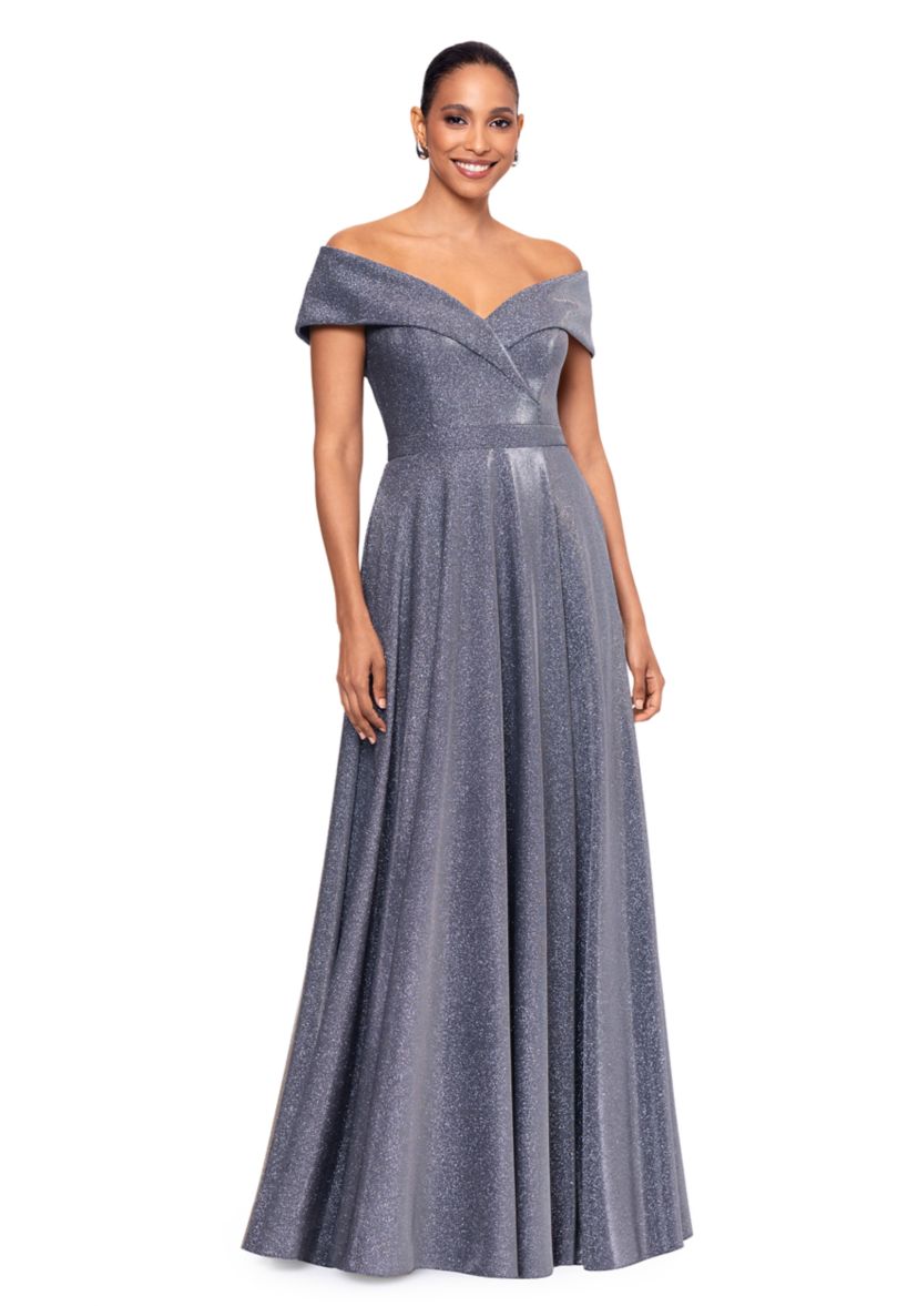 Womens Solid V-Neck Fit and Flare Gown
