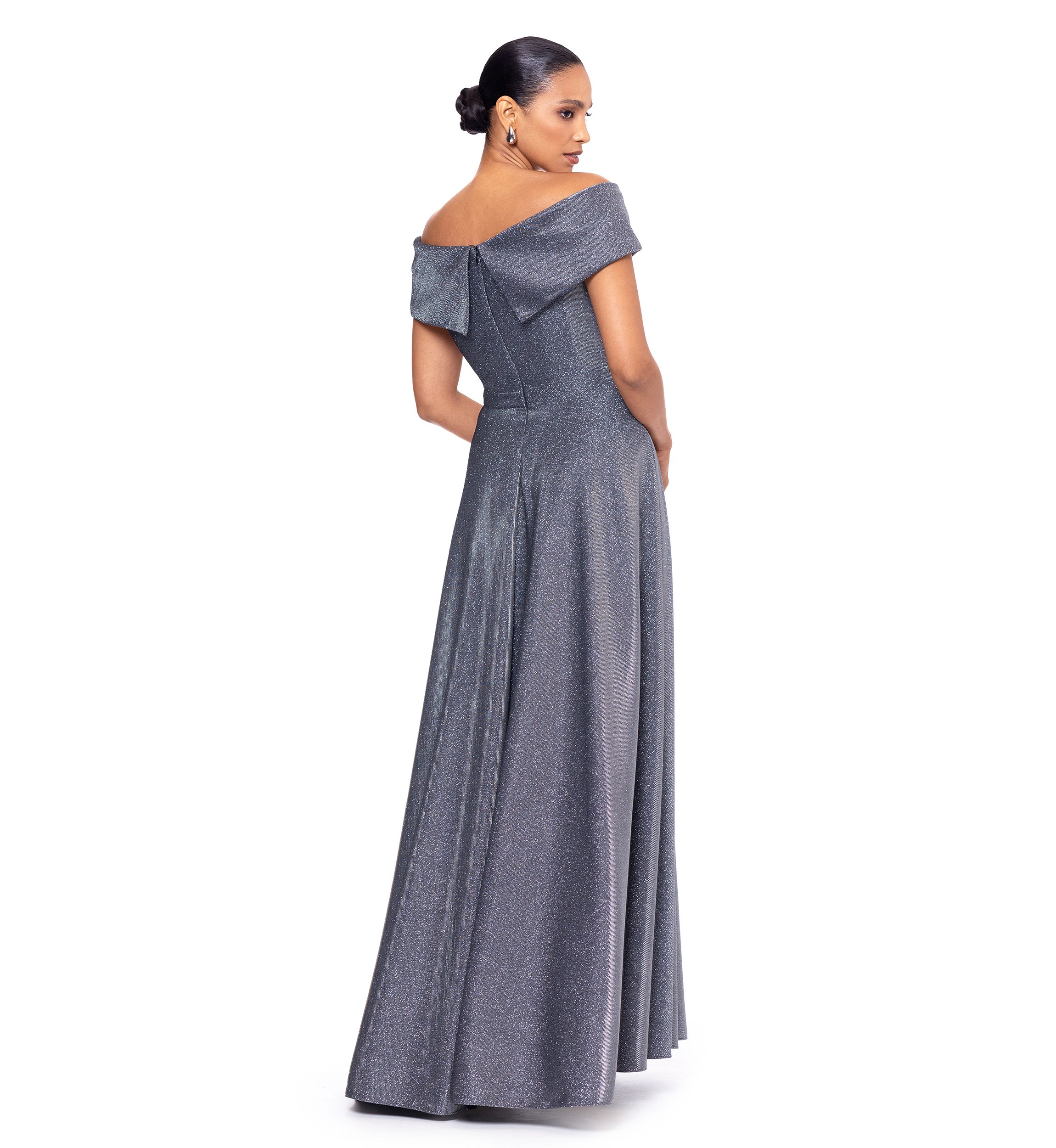 Womens Solid V-Neck Fit and Flare Gown