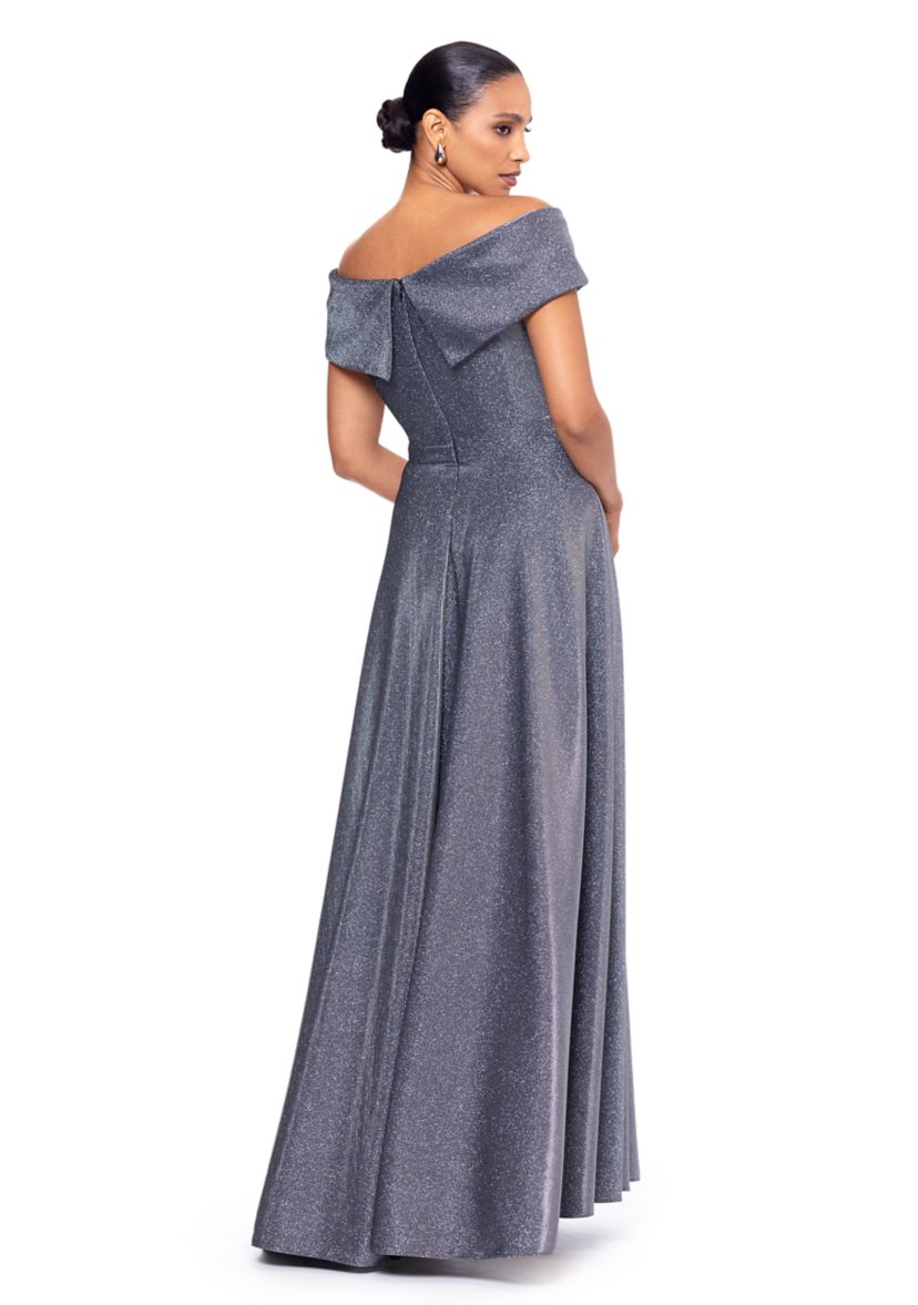 Womens Solid V-Neck Fit and Flare Gown