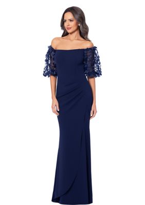 Women's Off the Shoulder Floral Detail Sleeve Solid Gown