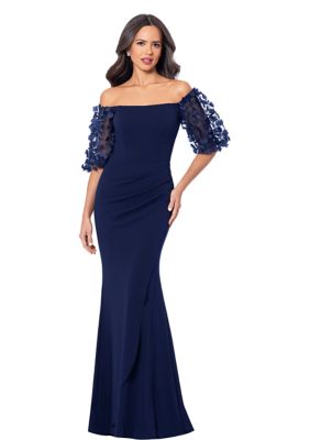 Women's Off the Shoulder Floral Detail Sleeve Solid Gown