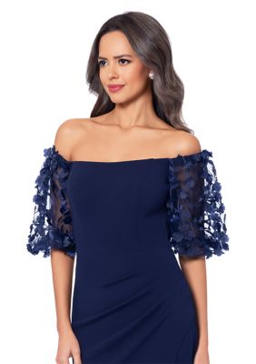 Women's Off the Shoulder Floral Detail Sleeve Solid Gown