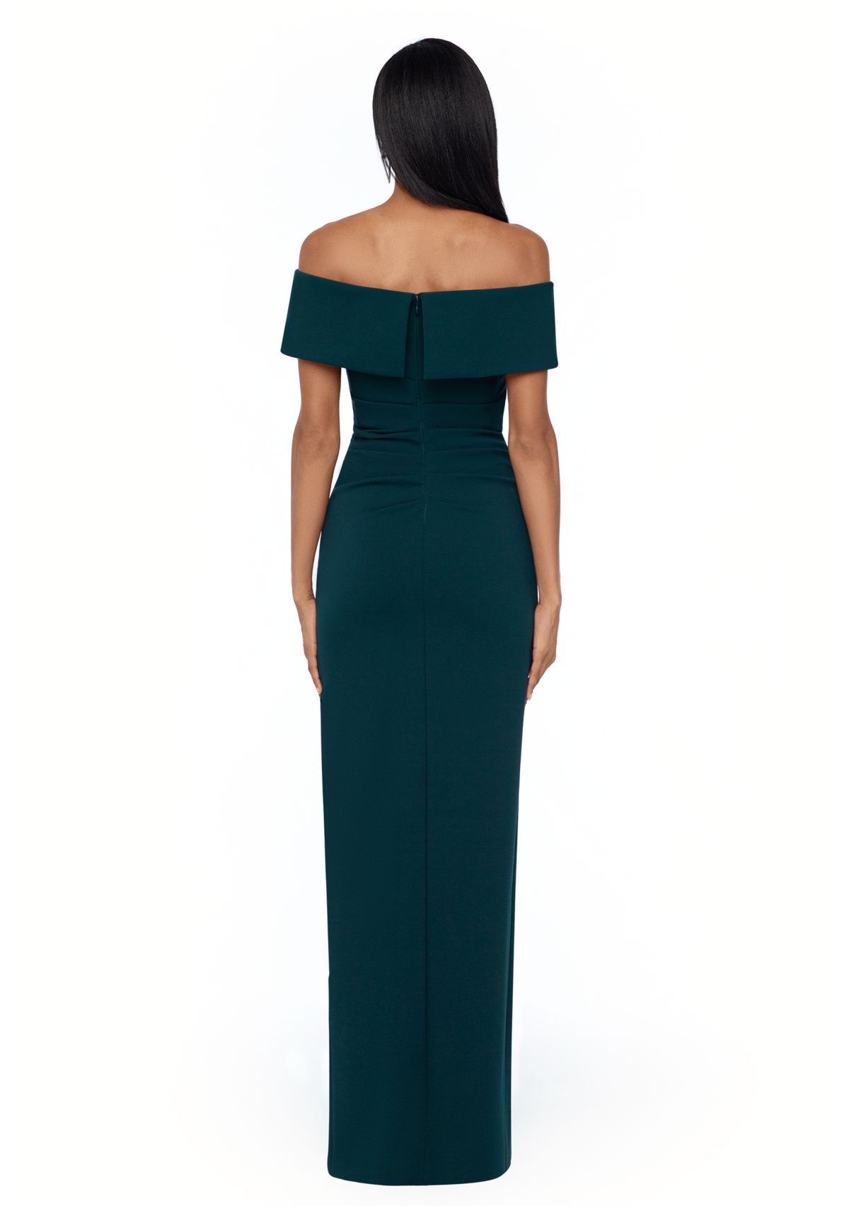 Womens Solid Side Ruched Ruffle Gown