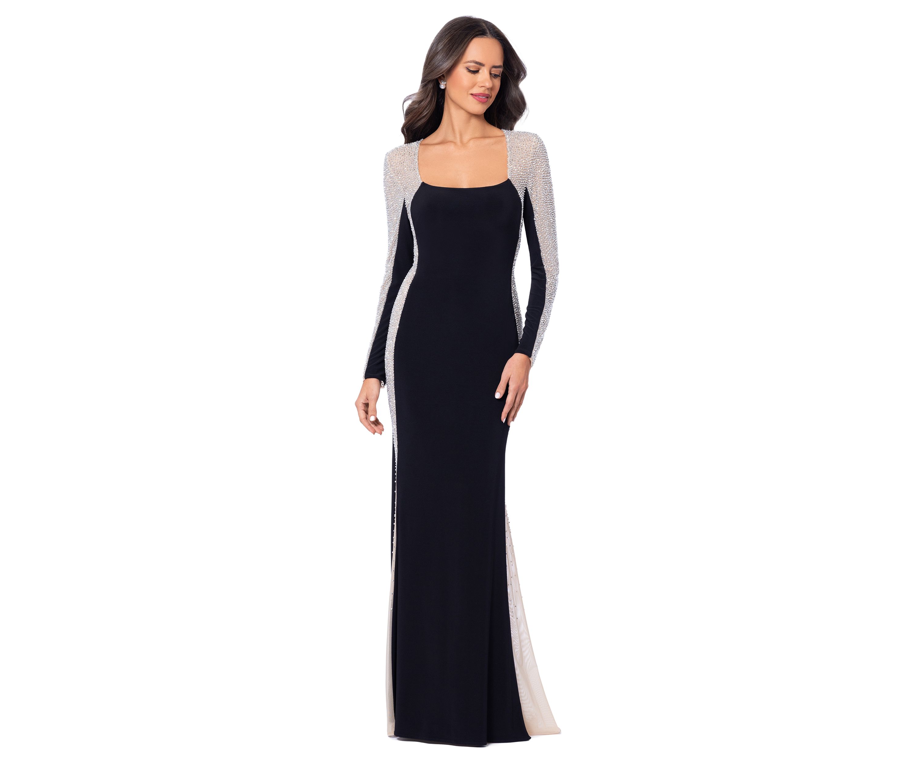 Womens Mesh Long Sleeve Solid Slim Gown
