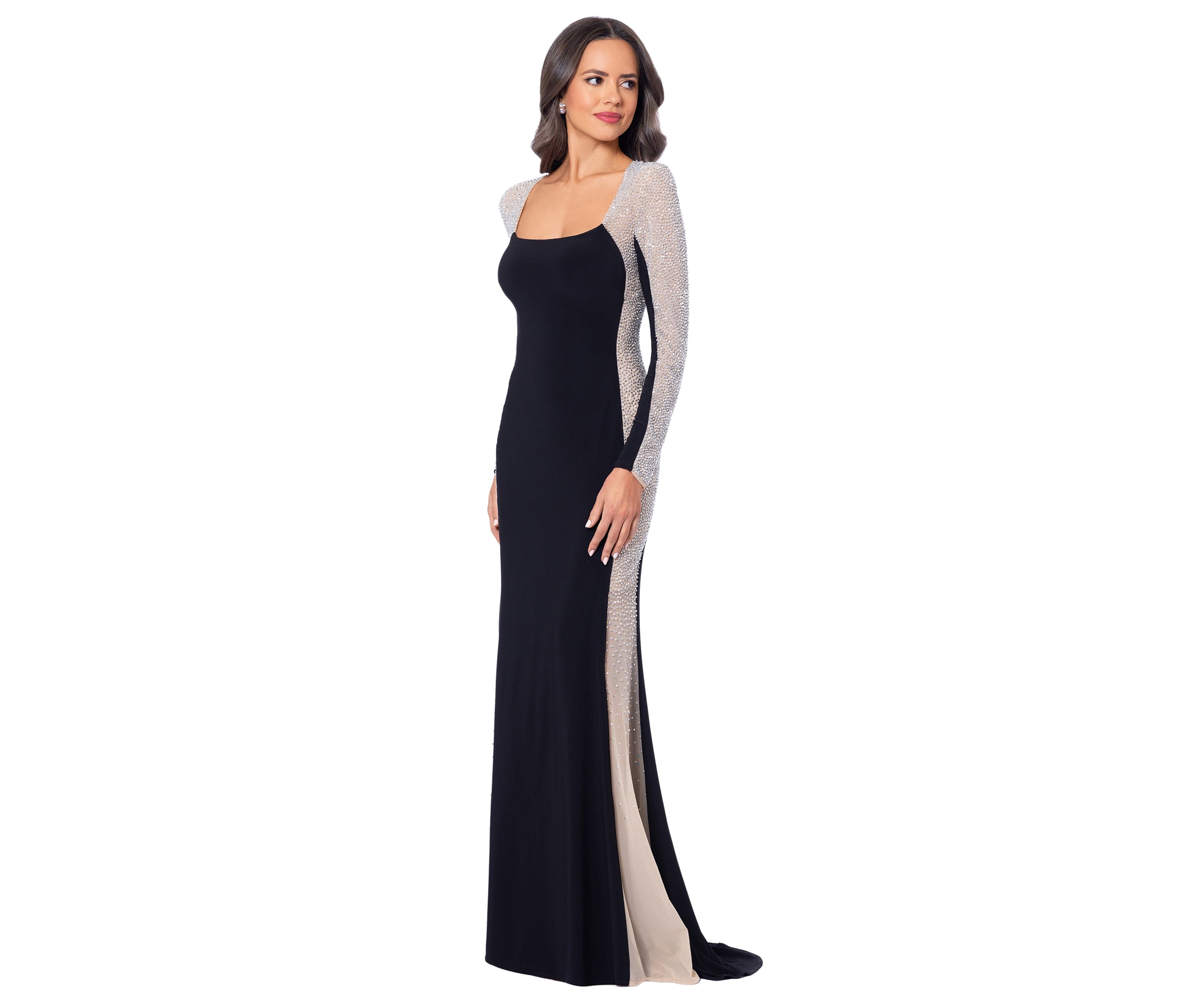 Womens Mesh Long Sleeve Solid Slim Gown