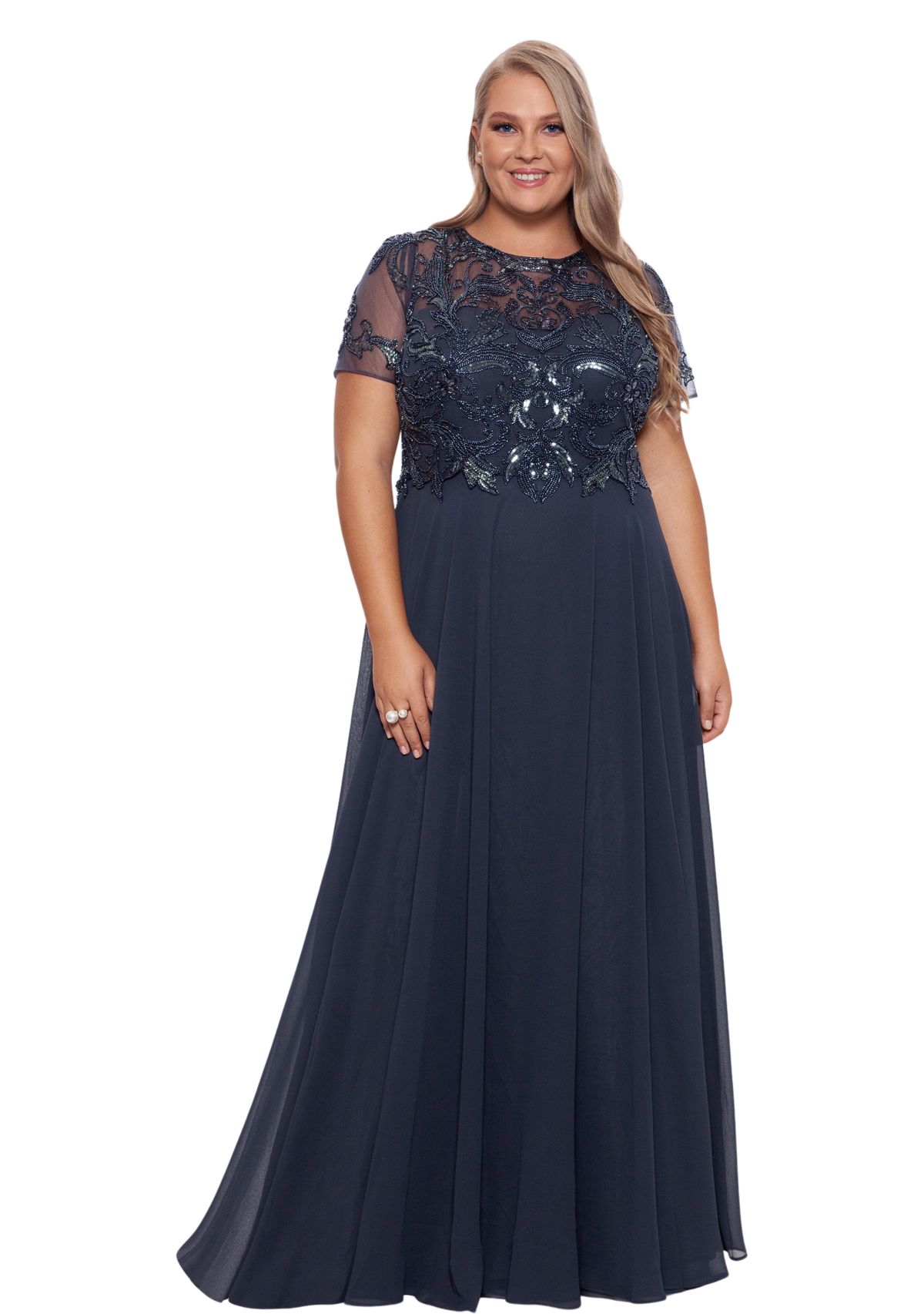 Plus Size Mesh Sequin Gown 