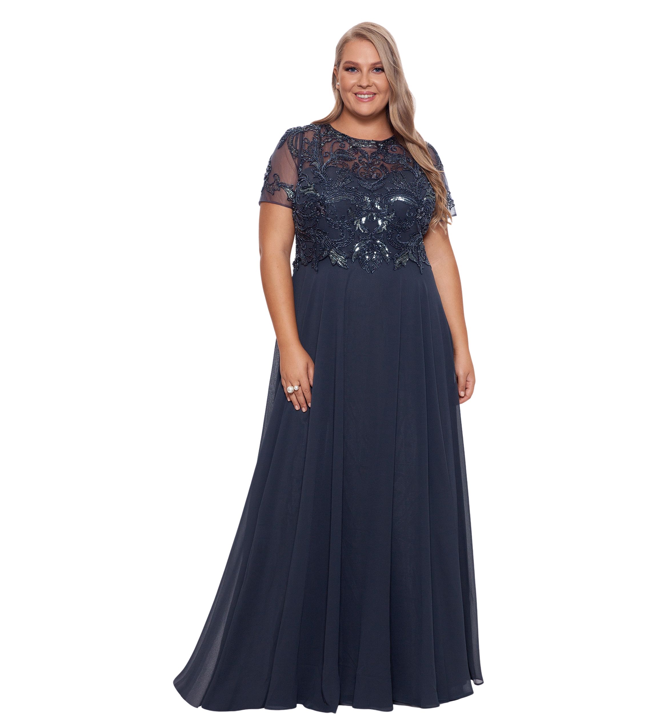 Plus Size Mesh Sequin Gown 