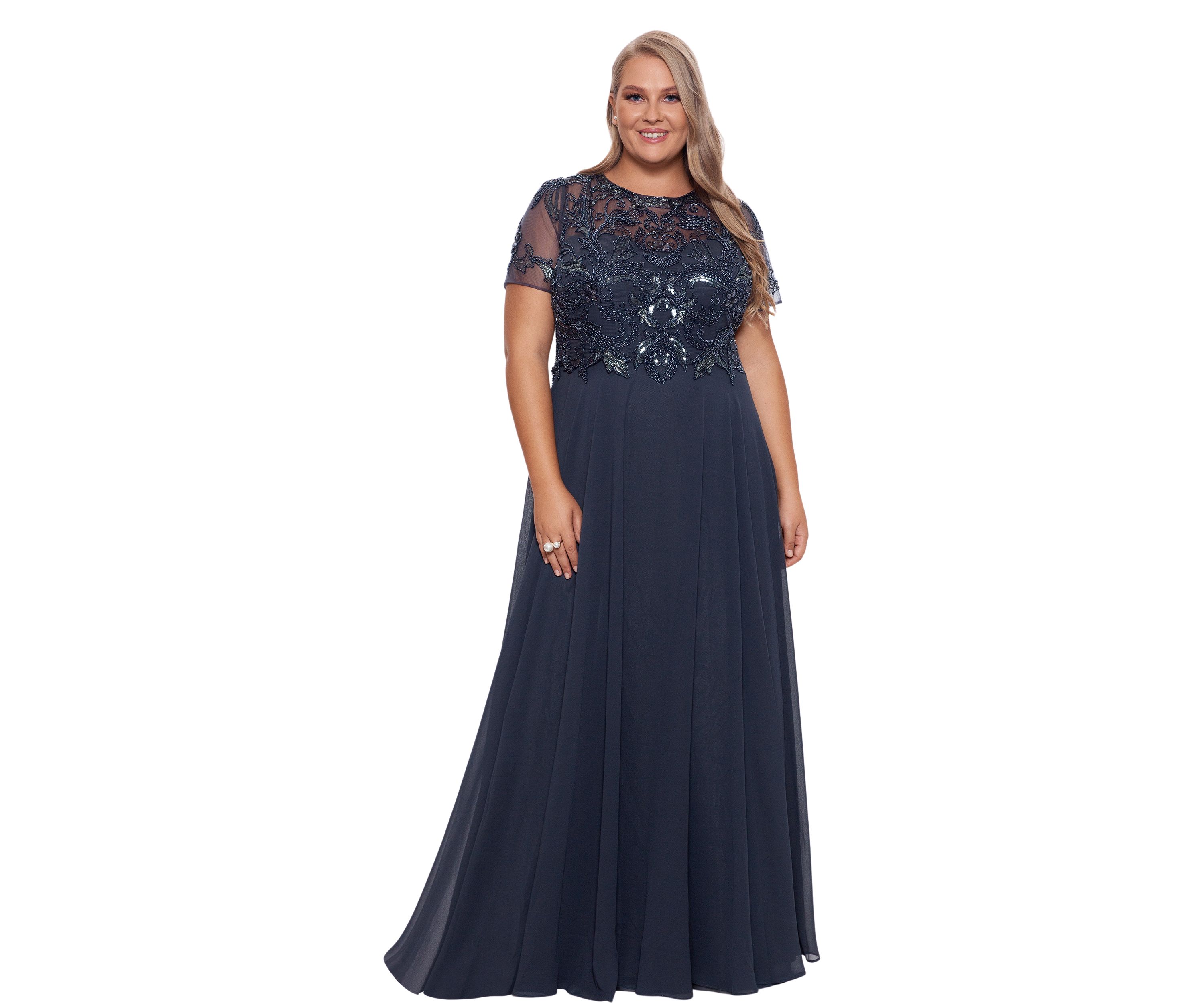 Plus Size Mesh Sequin Gown 