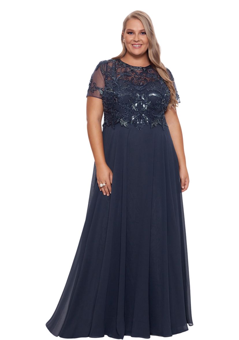 Plus Size Mesh Sequin Gown 