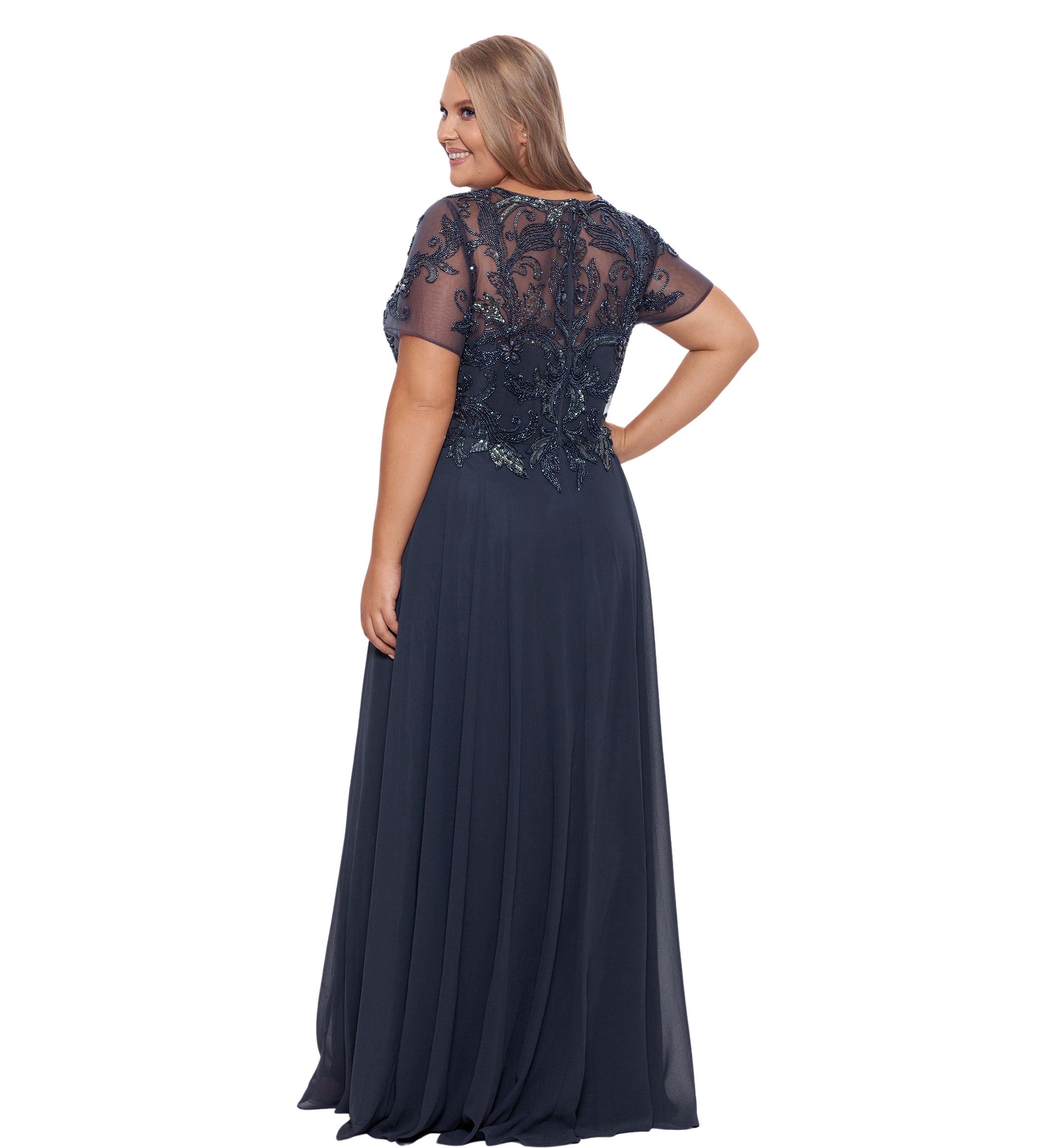 Plus Size Mesh Sequin Gown 