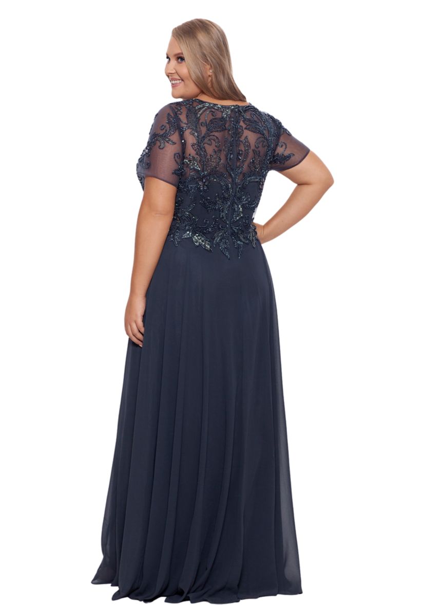 Plus Size Mesh Sequin Gown 