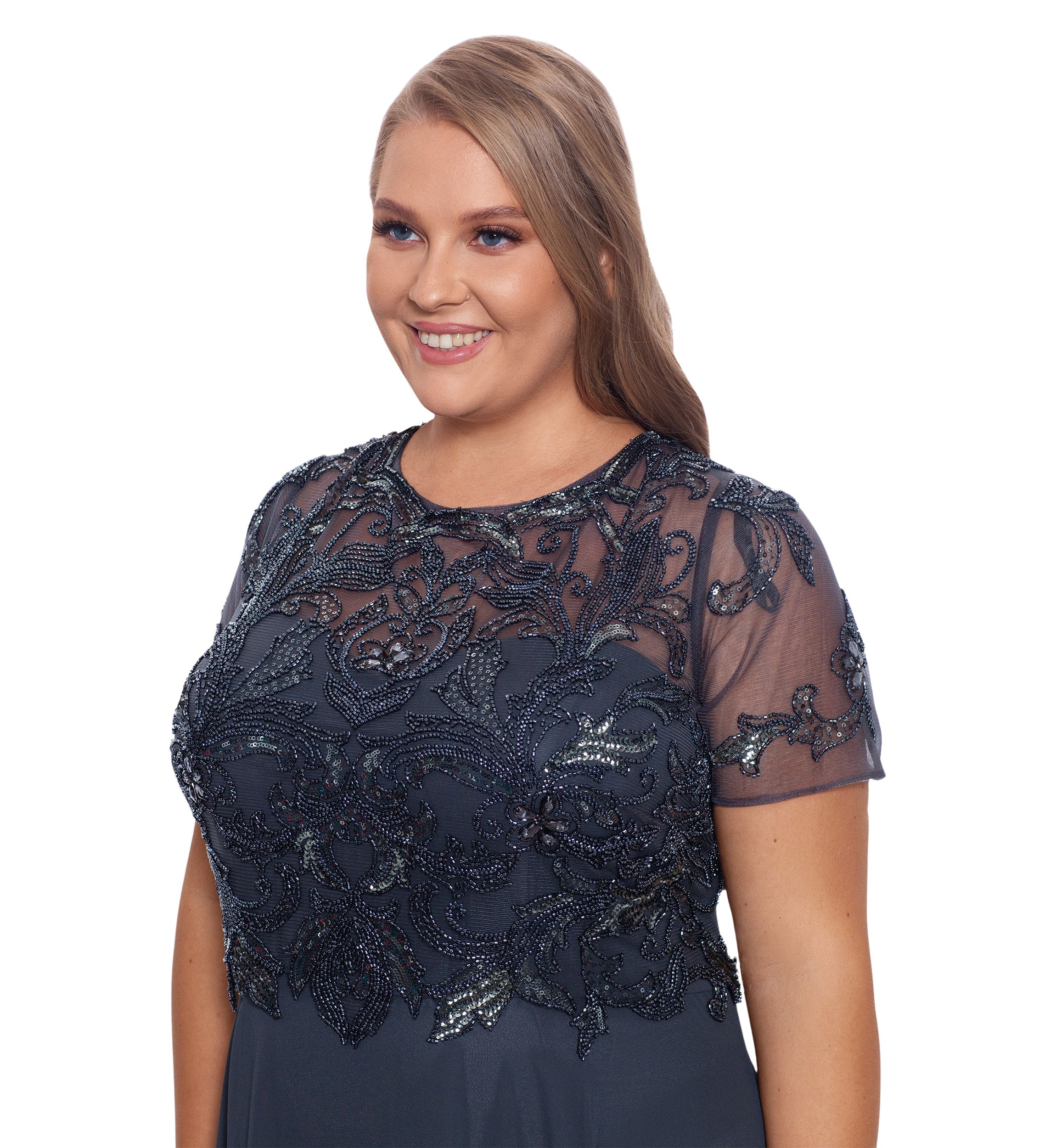 Plus Size Mesh Sequin Gown 