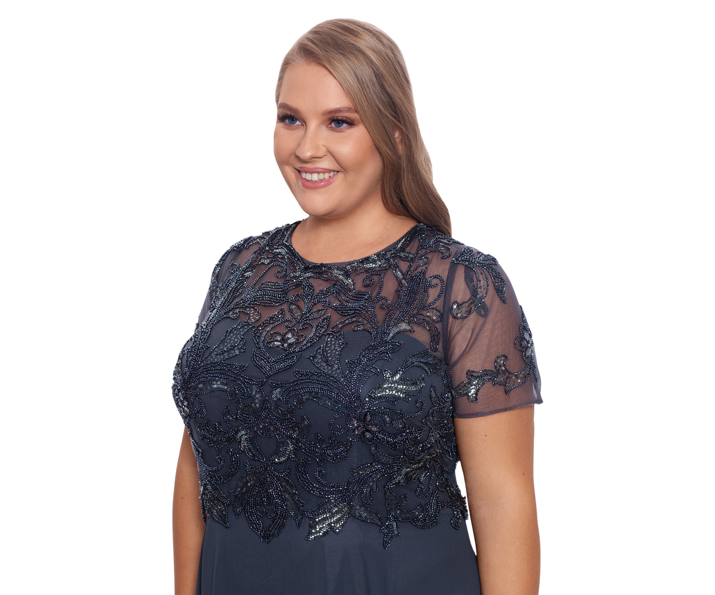 Plus Size Mesh Sequin Gown 