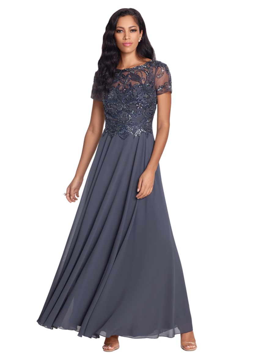 Womens Beaded Detail Bodice Fit and Flare Gown