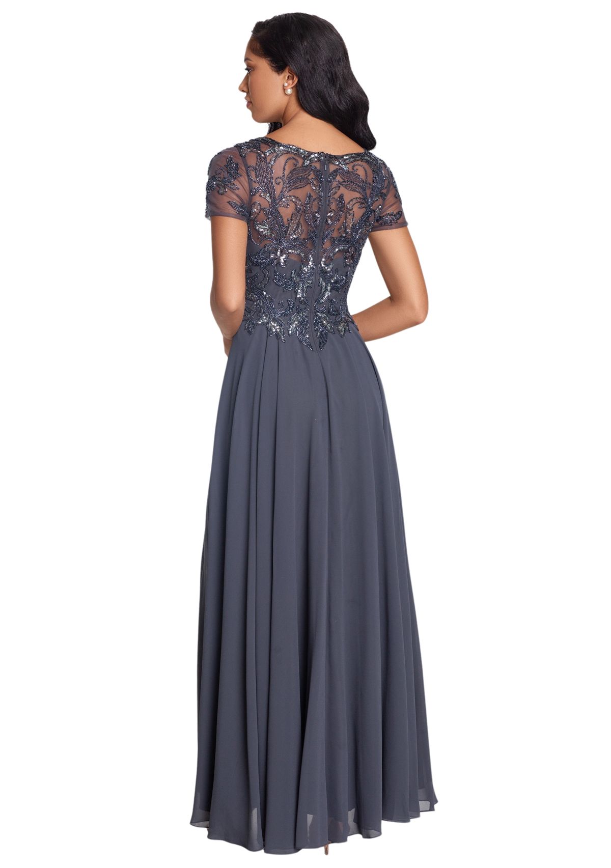 Womens Beaded Detail Bodice Fit and Flare Gown