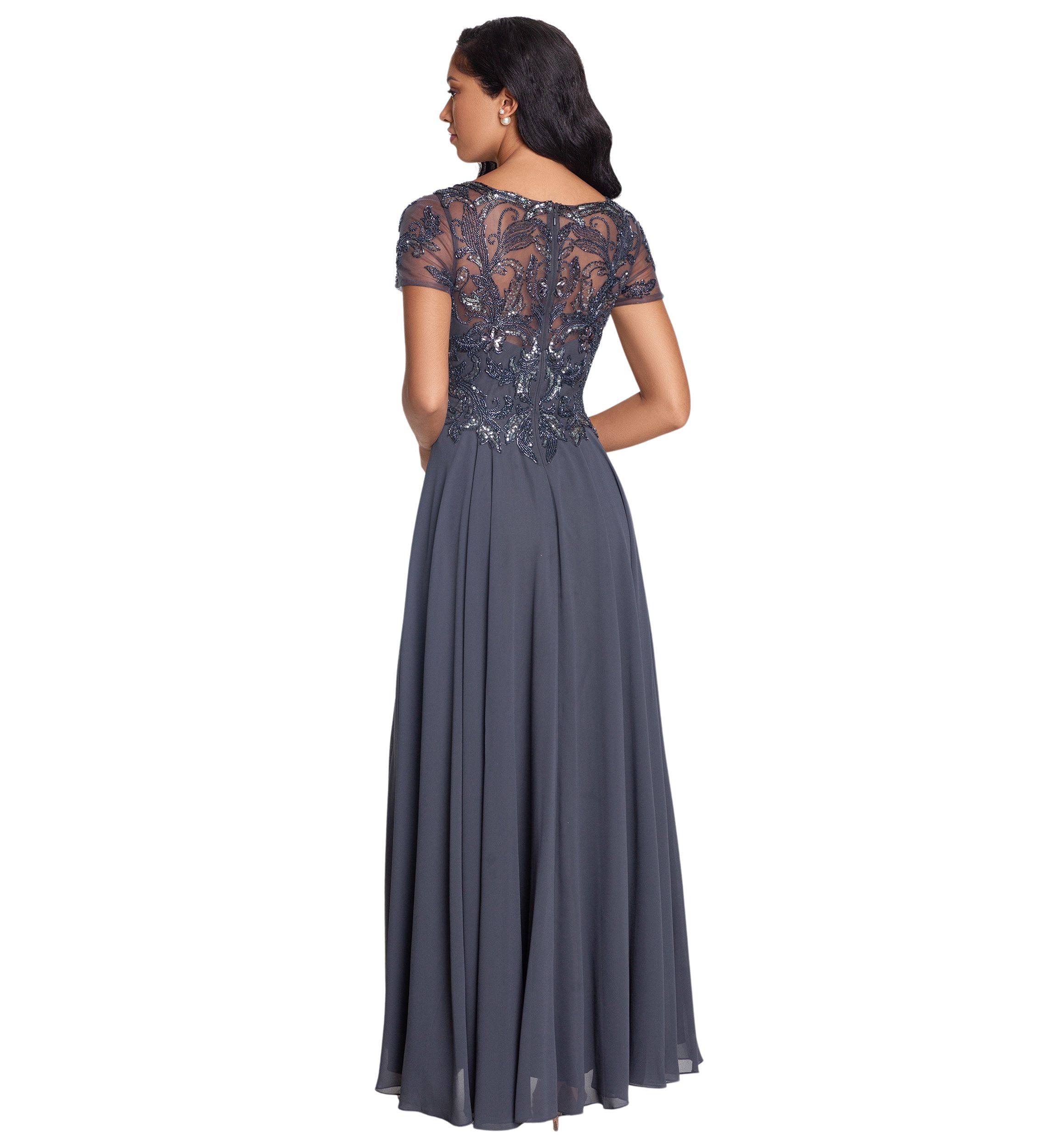 Womens Beaded Detail Bodice Fit and Flare Gown