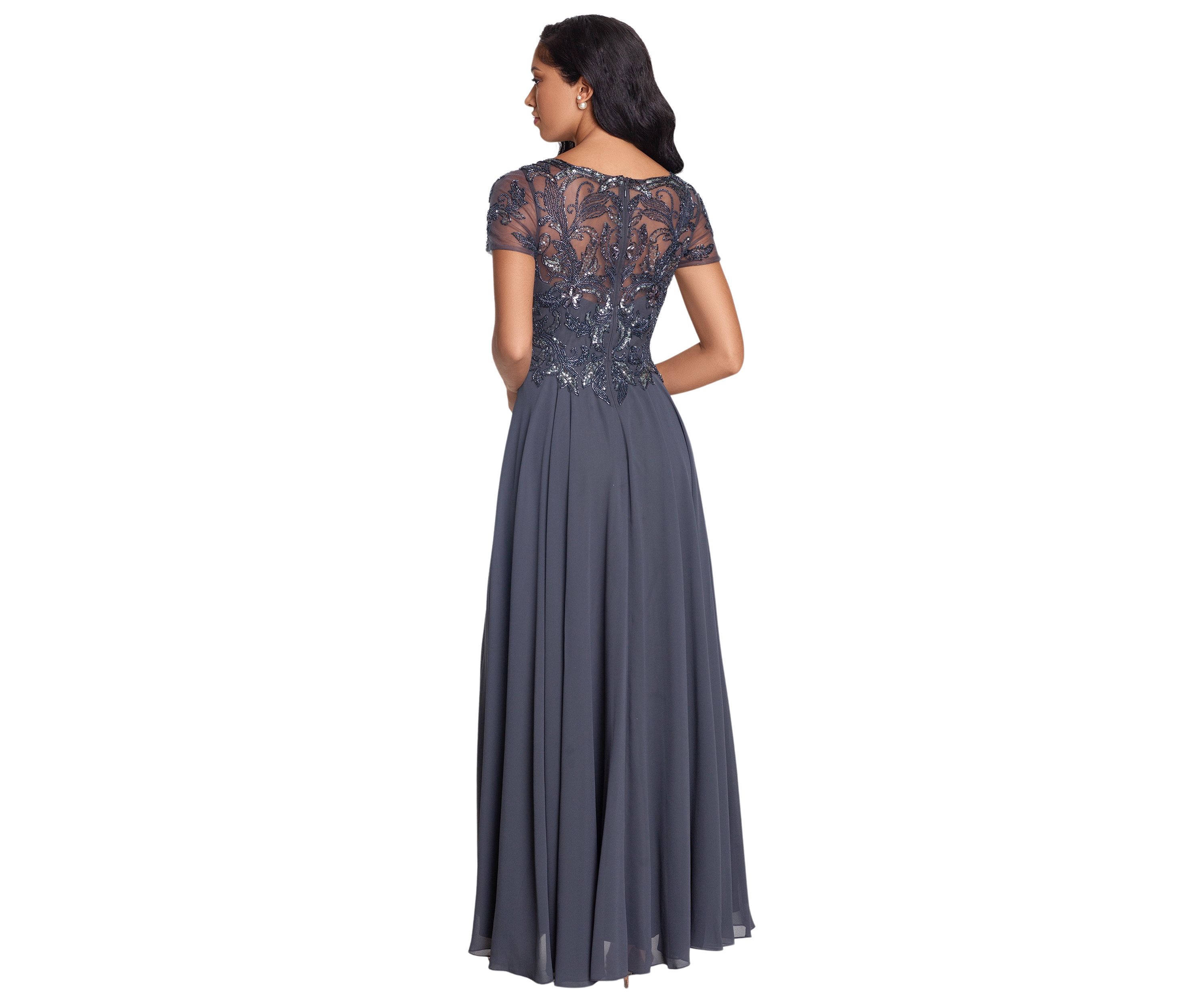 Womens Beaded Detail Bodice Fit and Flare Gown