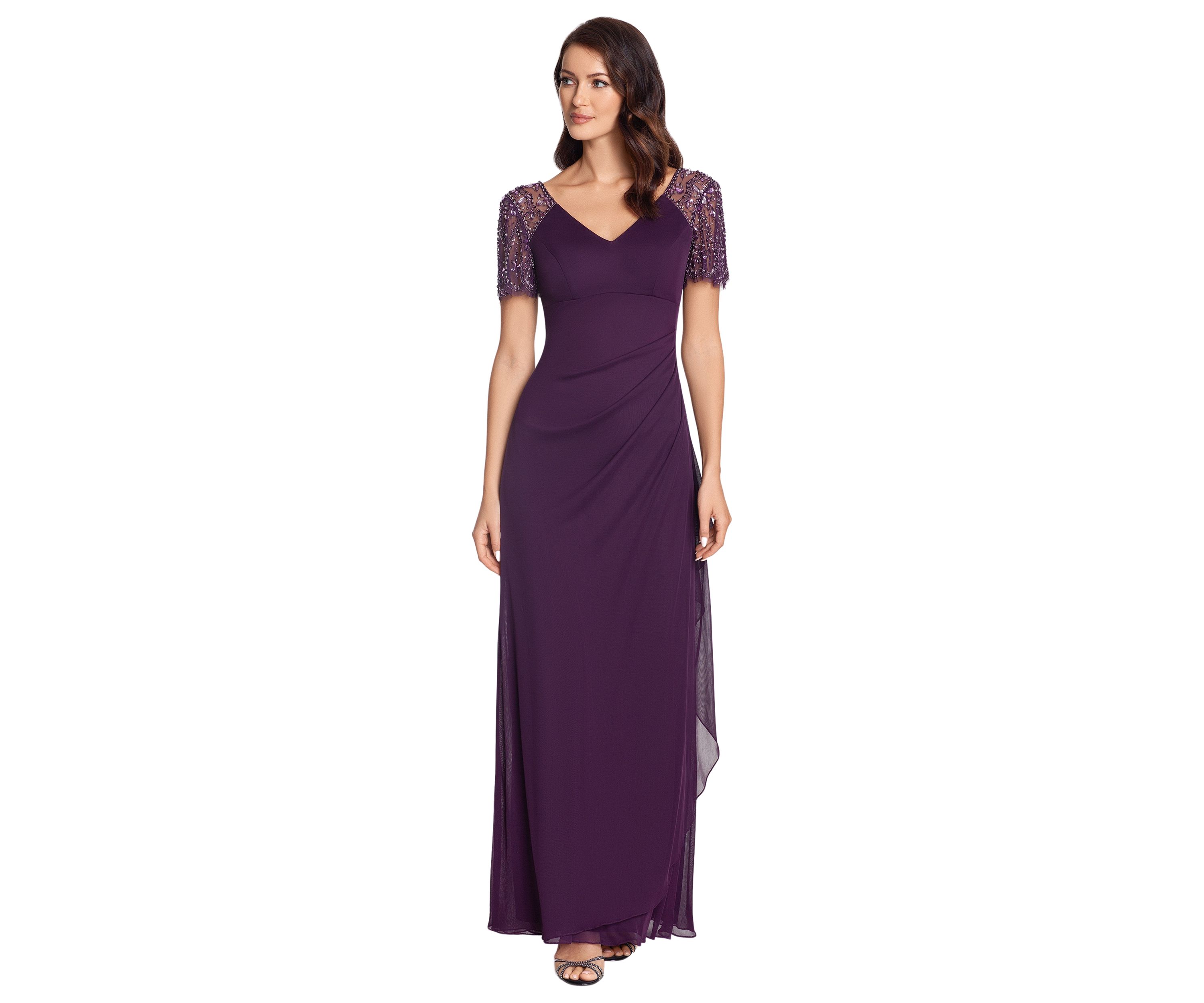 Womens V-Neck Beaded Slim Gown