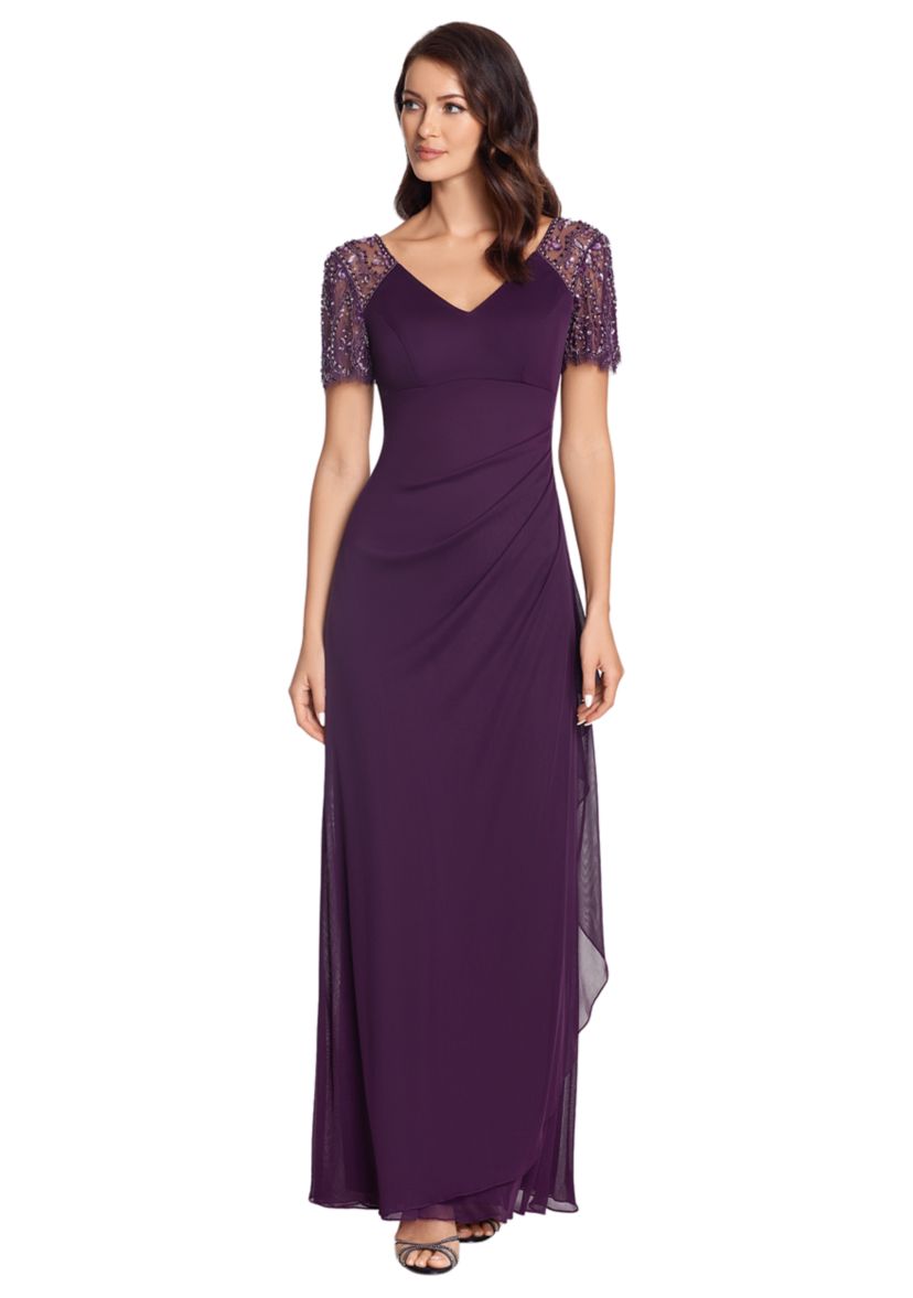 Womens V-Neck Beaded Slim Gown