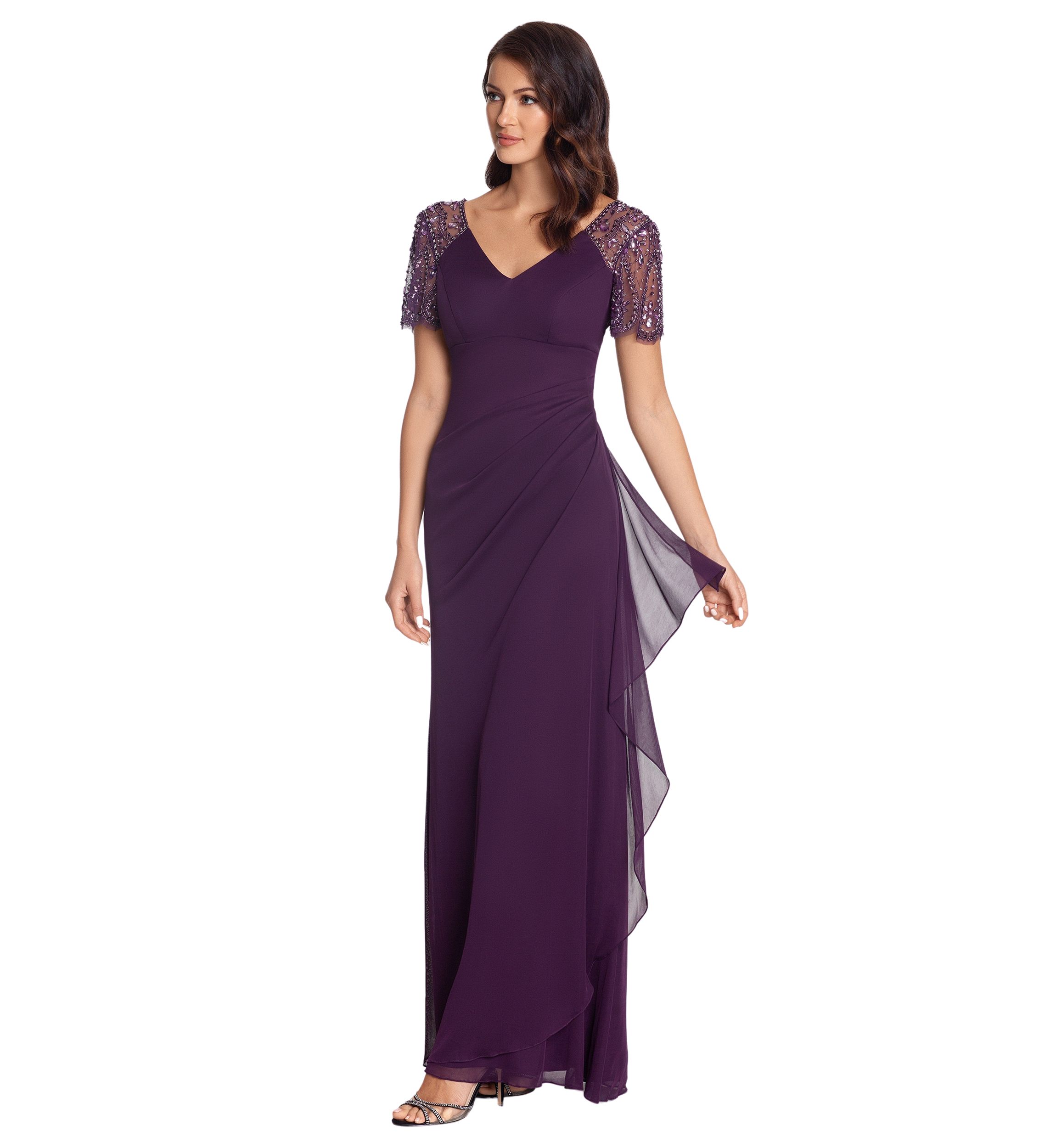 Womens V-Neck Beaded Slim Gown