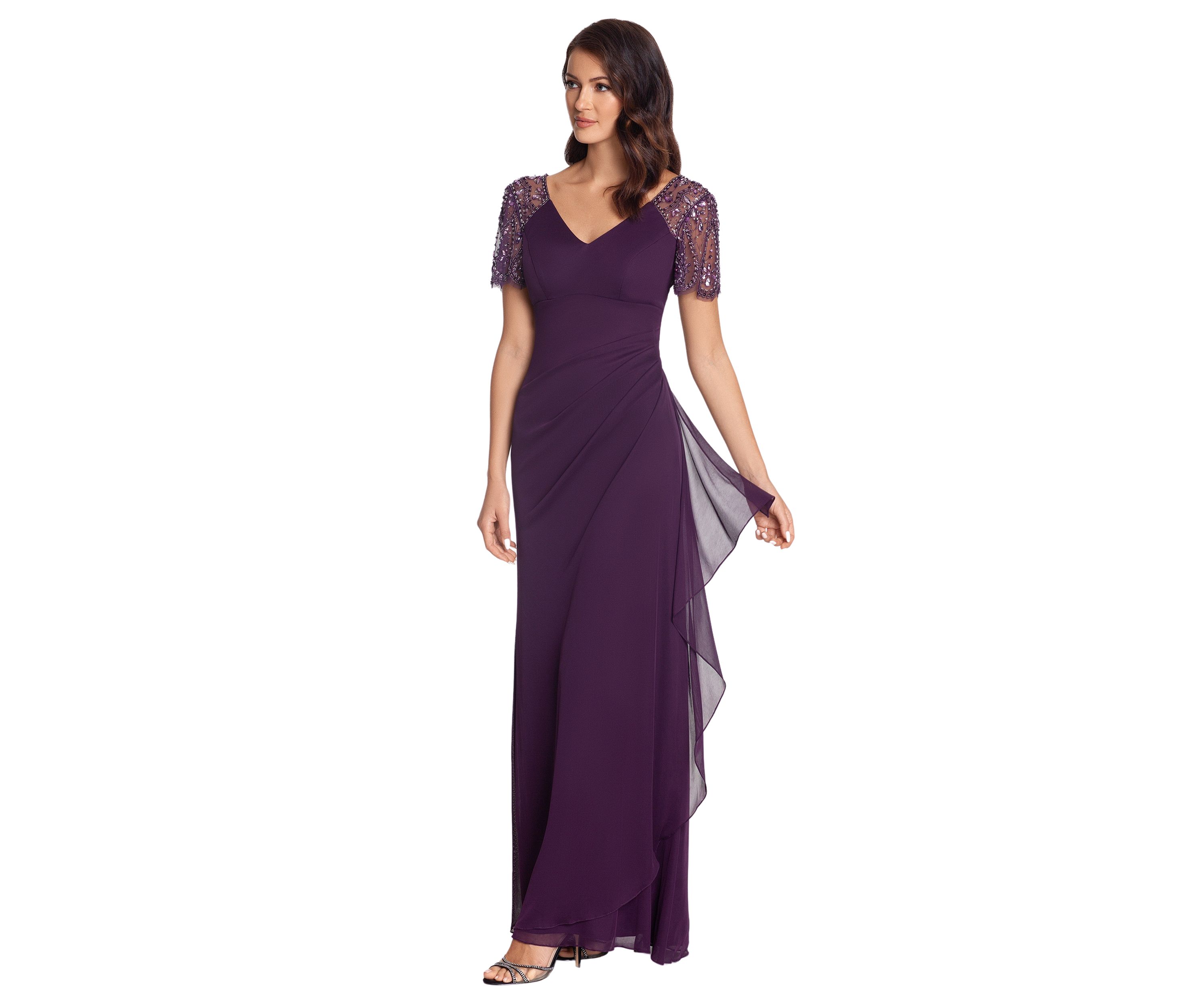 Womens V-Neck Beaded Slim Gown