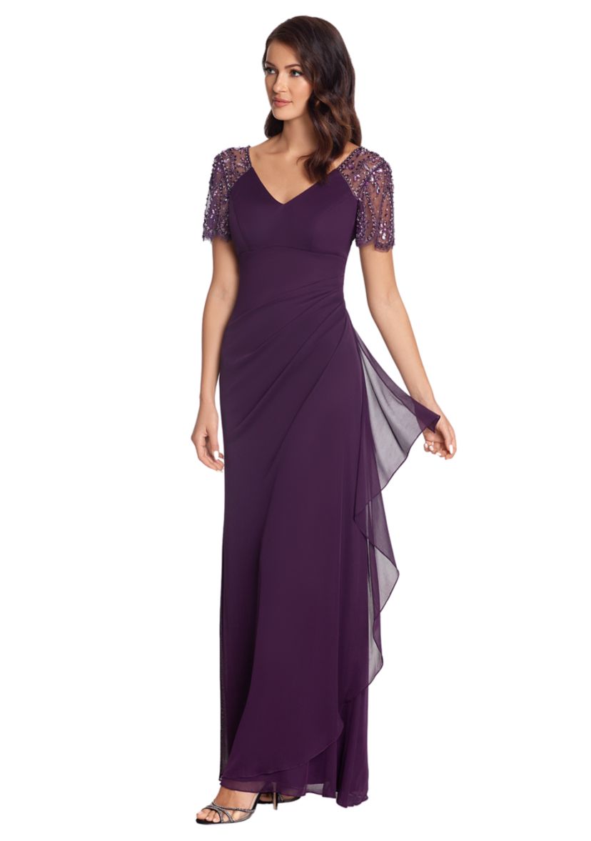 Womens V-Neck Beaded Slim Gown