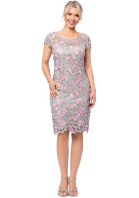 Women's Short Sleeve Floral Appliqué Sheath Dress