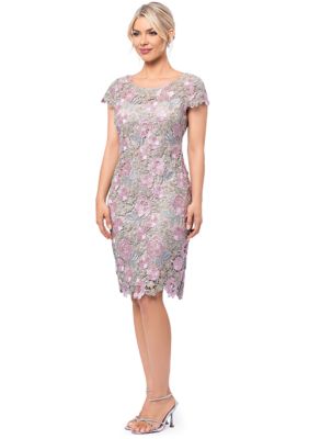 Women's Short Sleeve Floral Appliqué Sheath Dress