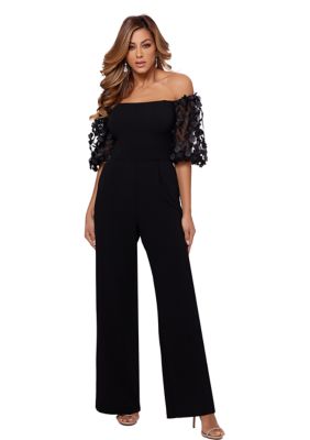 Women's Off the Shoulder Lace Sleeve Scuba Jumpsuit