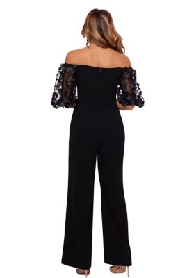 Women's Off the Shoulder Lace Sleeve Scuba Jumpsuit