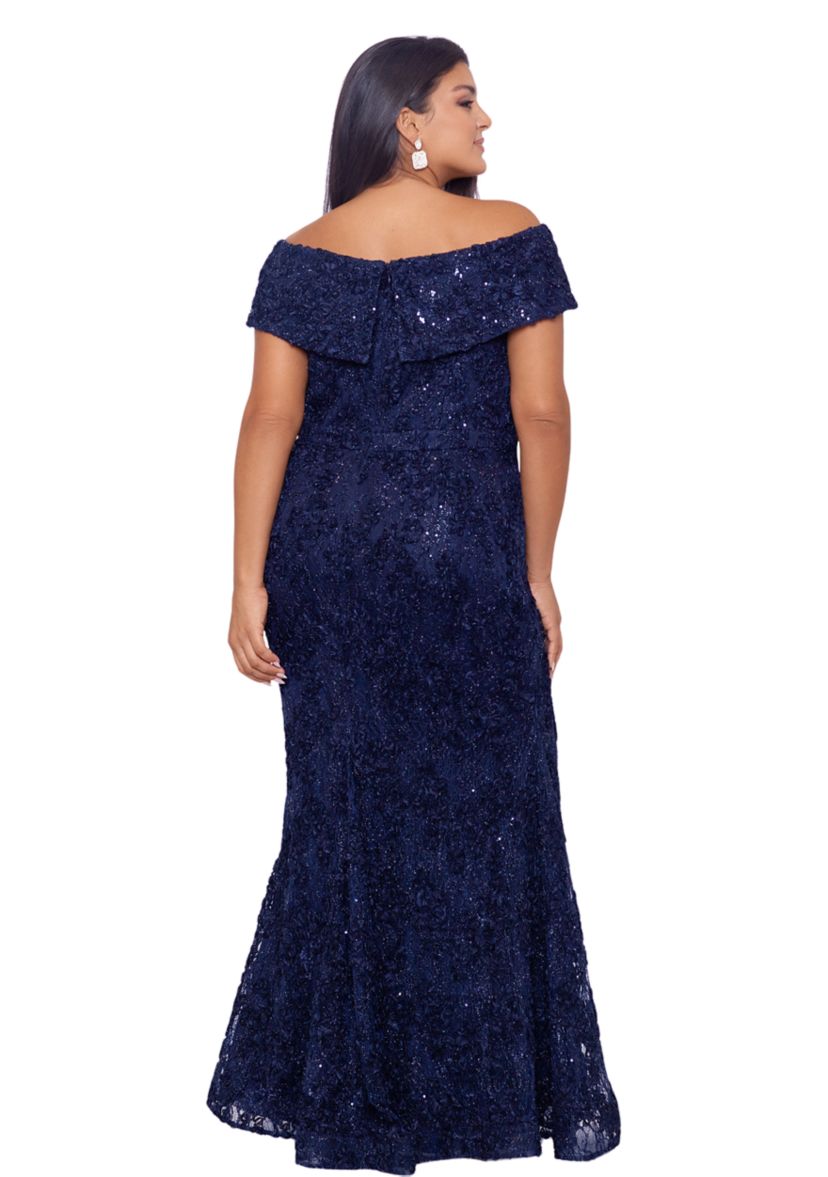 Plus Size Off the Shoulder Solid Embellished Lace Gown