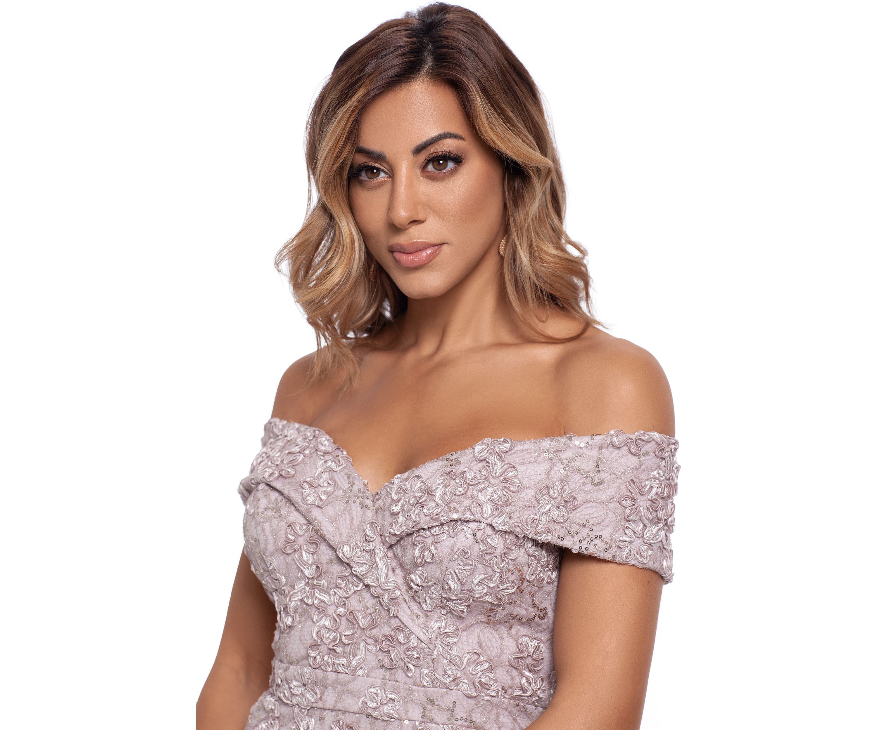 Womens Off the Shoulder Long Lace Dress