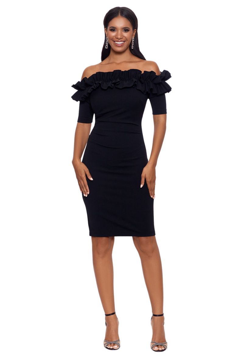 Womens Off the Shoulder Ruffle Sheath Dress