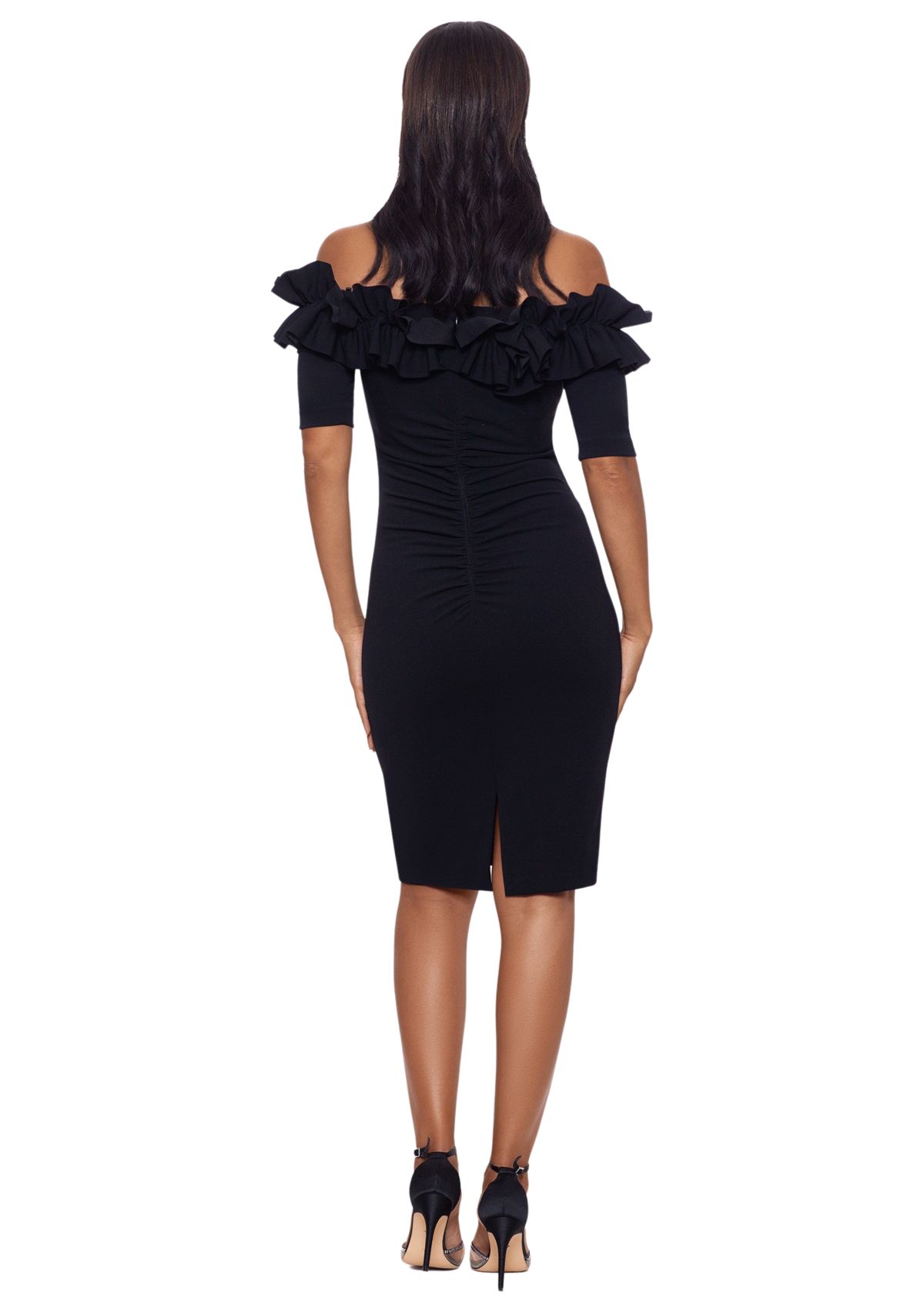 Womens Off the Shoulder Ruffle Sheath Dress
