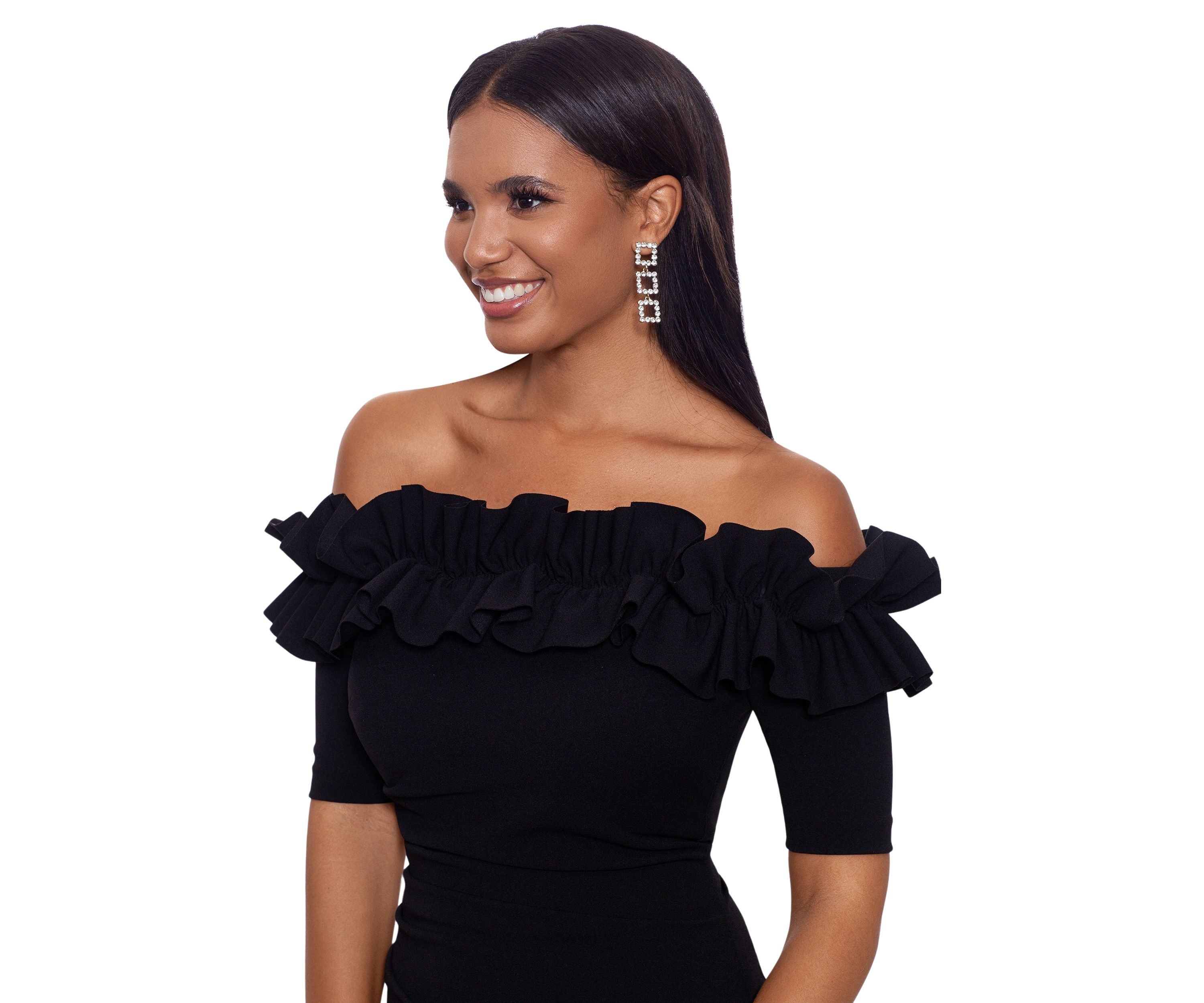 Womens Off the Shoulder Ruffle Sheath Dress