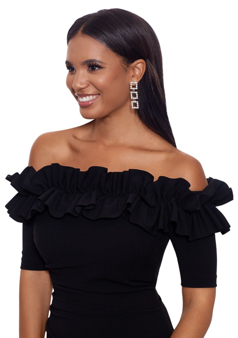 Womens Off the Shoulder Ruffle Sheath Dress