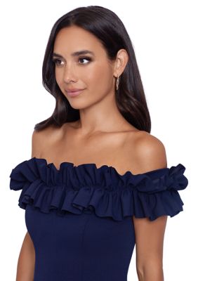 Women's Off the Shoulder Ruffle Slim Scuba Gown