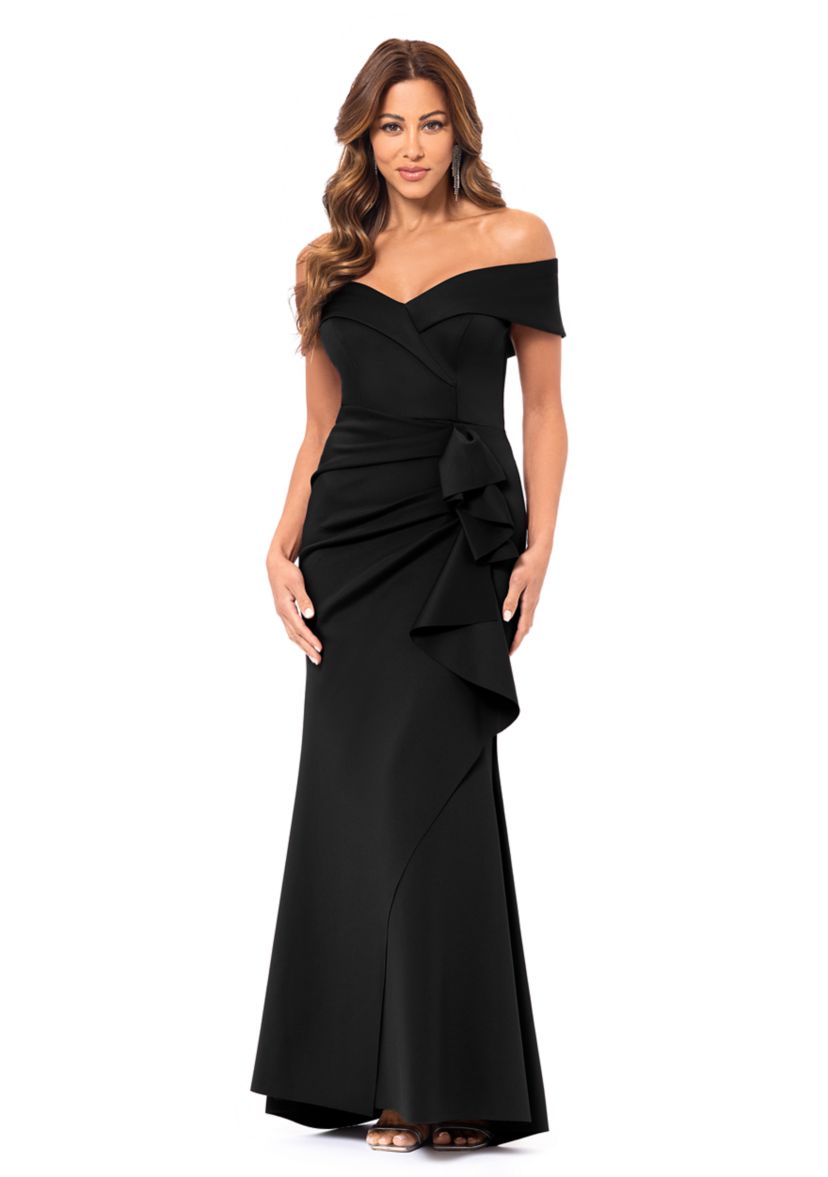 camilla dress black Full On Black V-Neck Ruffle Maxi Dress – Club L London main image 1